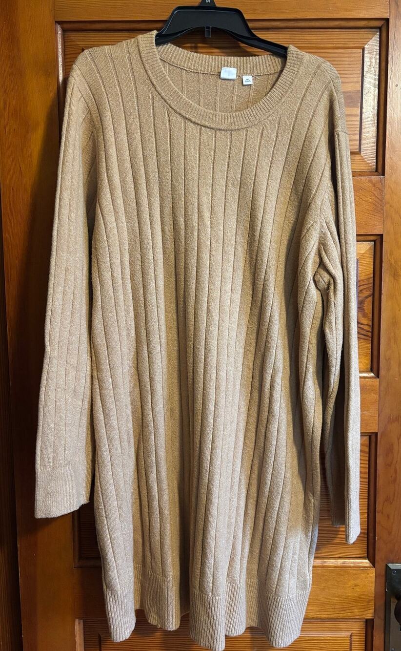 Gap ribbed crewneck long sleeve sweater dress Camel XXL